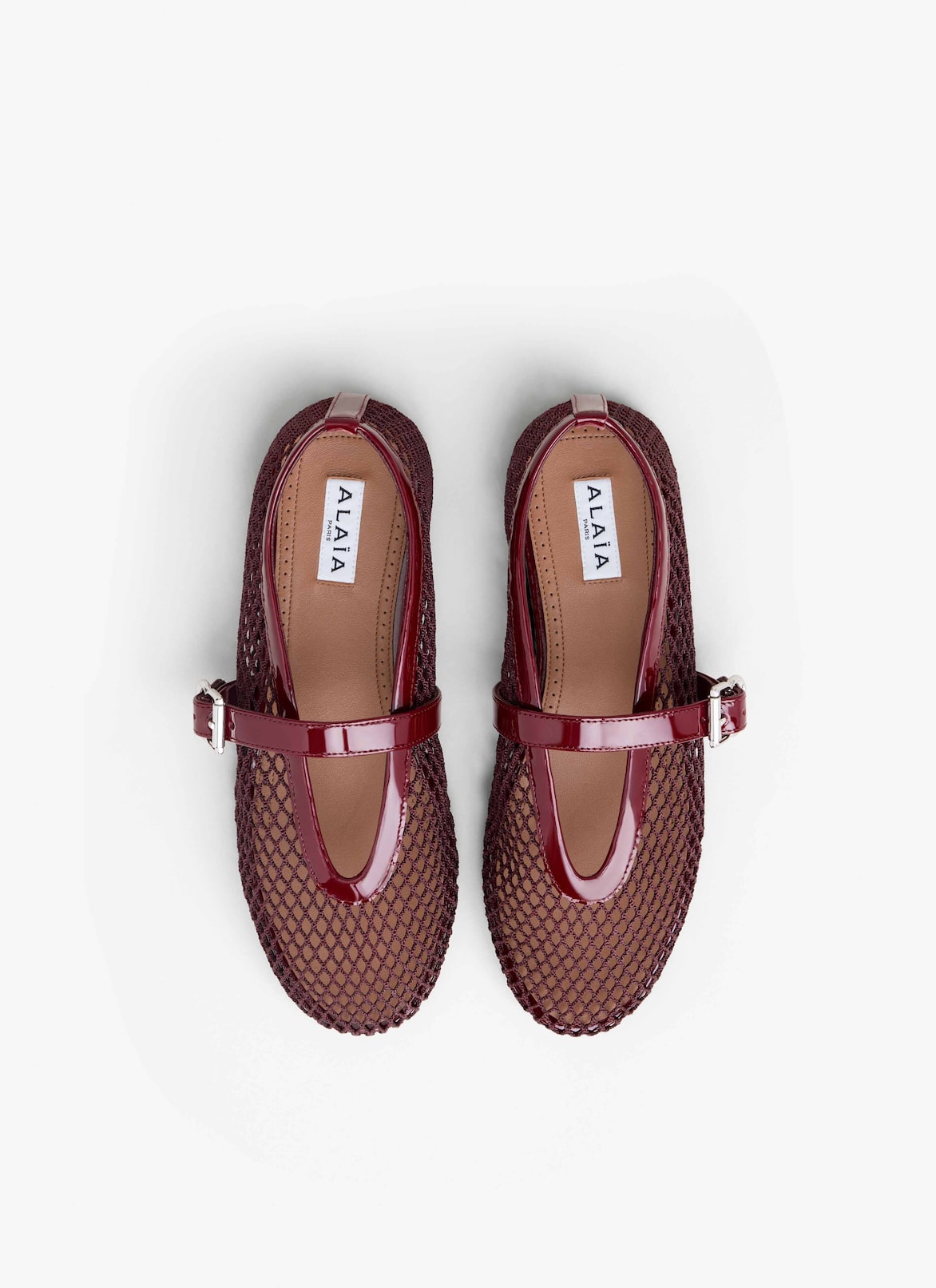 BALLET FLATS IN FISHNET ALAÏA GARNET RED BALLET FLATS IN FISHNET